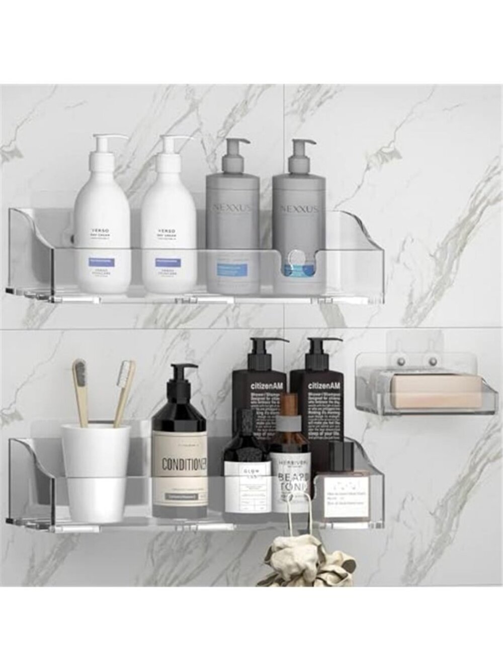 Shower Organizer Set Acrylic Wall Shelf No Drill Bathroom Storage